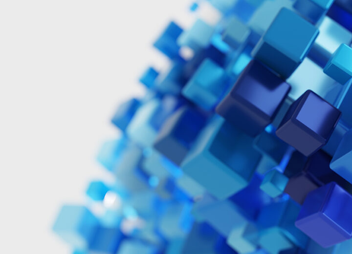 Abstract Blue Cubes In 3D Arrangement.
